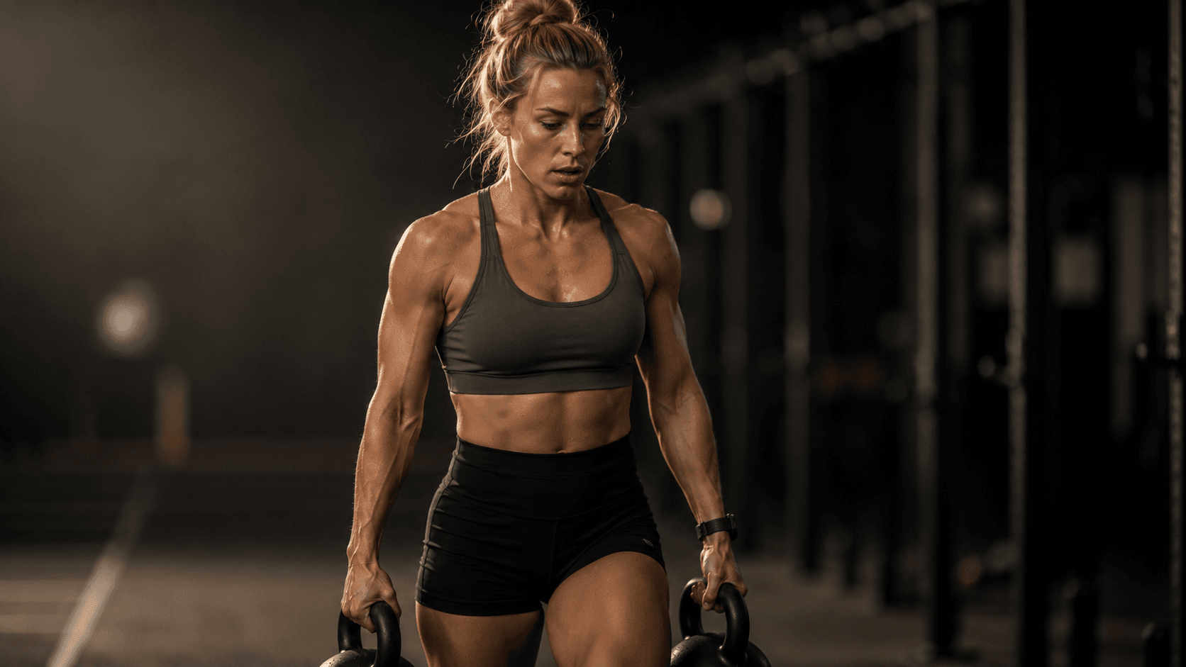 Female athlete performing a farmers carry